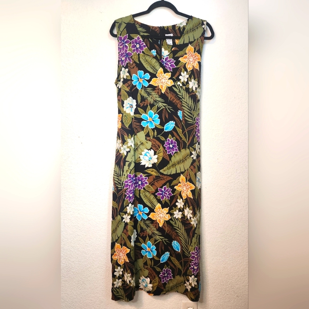 D.P.S. New‎ York Petite Tropical Floral Midi 90s Dress, Size M